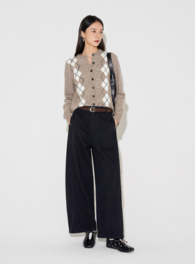 CLMX莱赛尔棉混纺斜纹面料折边长裤秋冬休闲阔腿裤女