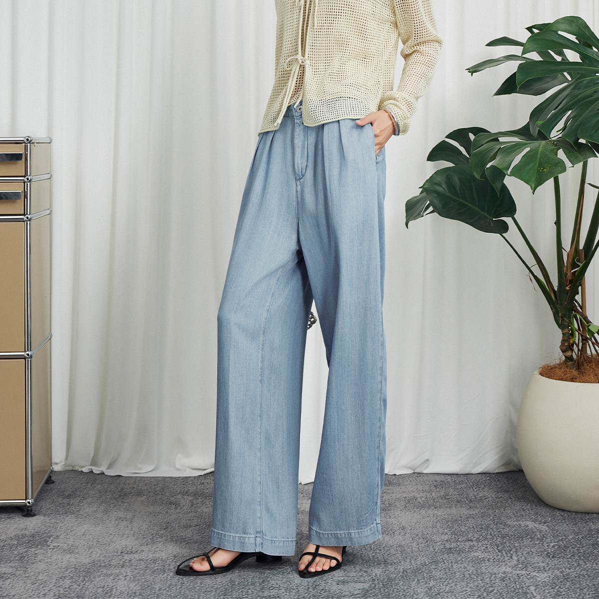 CLMX 高质感轻盈莱赛尔棉牛仔面料 经典百搭通勤风宽松窄脚牛仔裤