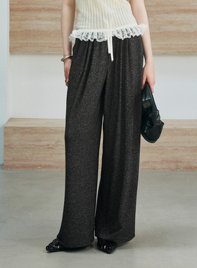 CLMX 软糯蓬松轻盈双色纱云感面料 宽松松紧腰抽绳阔腿休闲空气裤