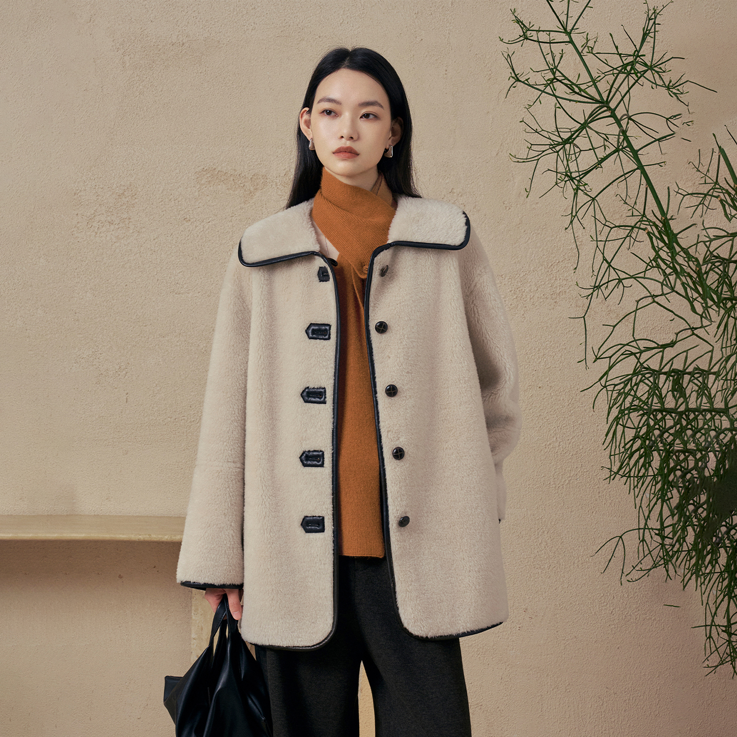 CLMX100%蓬松羊羔毛+麂皮底升级御寒保暖慵懒泰迪感中长款2面外套