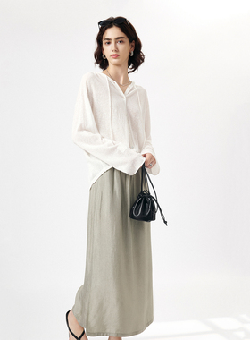 CLMX夏季简约长裙悬垂灵动自然微皱感醋酸面料压褶侧开衩半身裙女