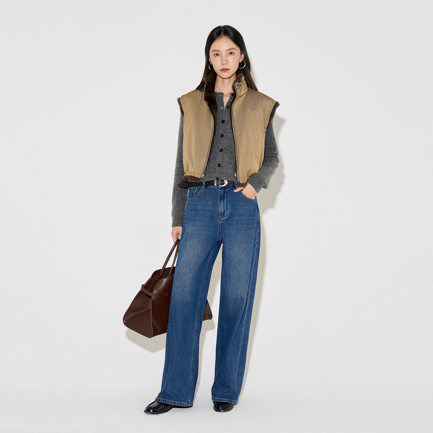 CLMX兔毛皮毛一体马甲毛质柔软蓬松丰润绵软秋冬纯色通勤上衣女