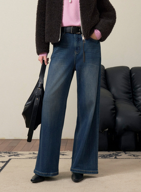 CLMX 莱赛尔+棉精调配比亲肤舒适复古宽松阔腿牛仔裤/配银扣腰带