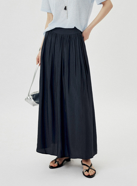 CLMX简约纯色长裙醋酸面料轻盈有垂感彰显慵懒松弛压褶半身裙