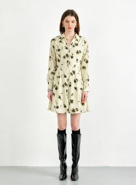 CLMX随性浪漫 新中式风格倾情展现 水墨印花衬衫V领收腰连衣裙