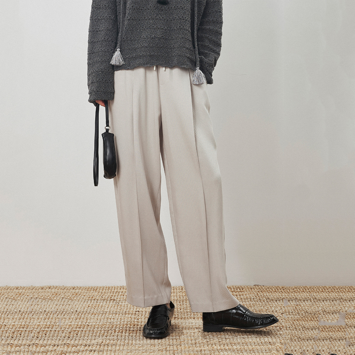 CLMX 高克重垂坠莱赛尔粗斜纹 Clean Fit风松紧腰抽绳九分西裤