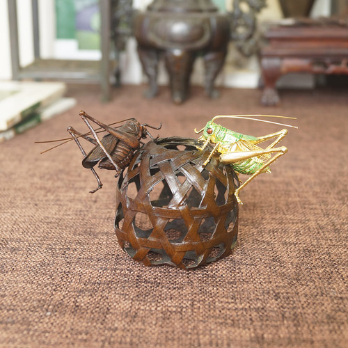 铜虫茶宠茶玩博古架造景桌面摆件