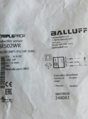原装BALLUFF巴鲁夫传感器BES02WR BES M12MF1-PSC10F-S04G