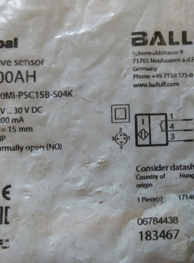 原装BALLUFF巴鲁夫传感器BES00AH  BES M30MI-PSC15B-S04K