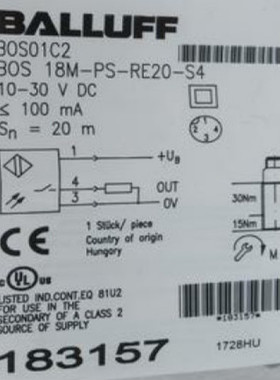 原装BALLUFF巴鲁夫传感器BOS 18M-PS-RE20-S4 BOS01C2接近开关