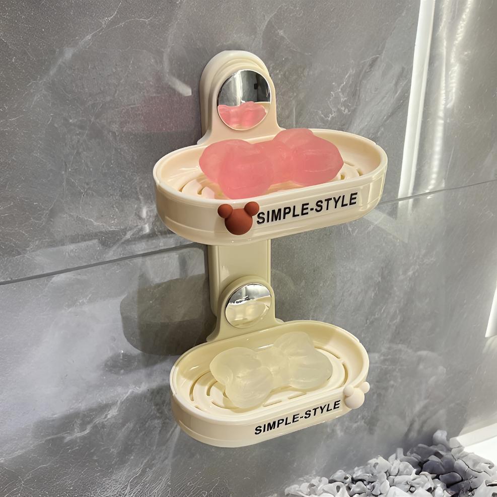 奶油风肥皂盒家用高档香皂盒双层沥水置物架高级壁挂式墙上免打孔