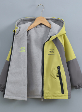 男童双面穿外套2026春秋款连帽外套奥粒绒加厚冲锋衣防风衣派克服