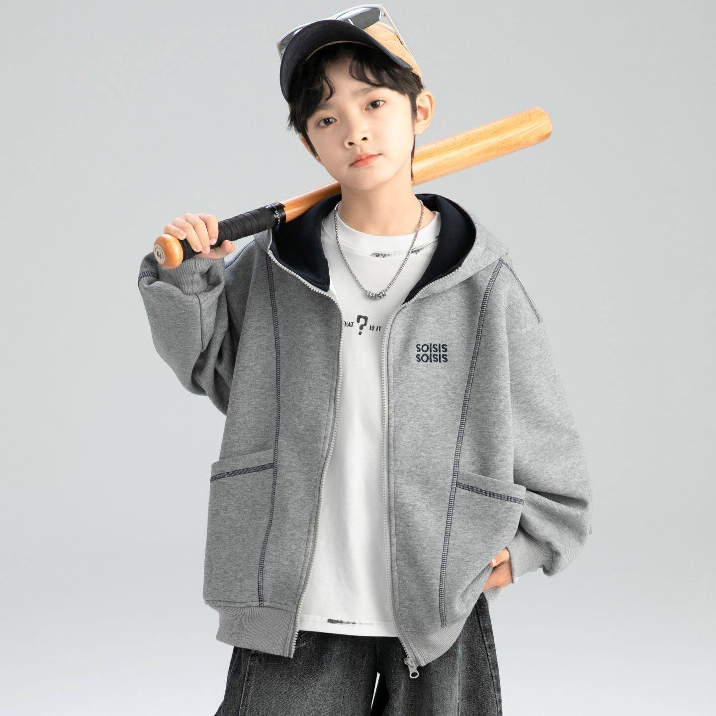 男童时尚休闲外套春装2026新款中大儿童拉链开衫上衣男孩宽松透气