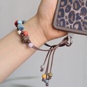 自制新中式 国风木质编织可爱diy串珠手机链手机壳防丢手机挂绳