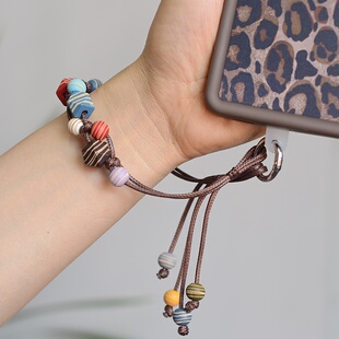 自制新中式 国风木质编织可爱diy串珠手机链手机壳防丢手机挂绳