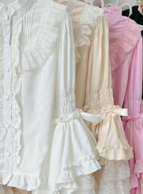 原创 雪纺  复古喇叭袖lolita蕾丝华丽大姬袖长袖衬衫内搭