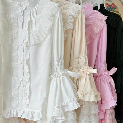 原创雪纺复古喇叭袖lolita蕾丝华丽大姬袖长袖衬衫内搭