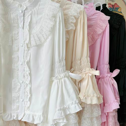 原创 雪纺  复古喇叭袖lolita蕾丝华丽大姬袖长袖衬衫内搭