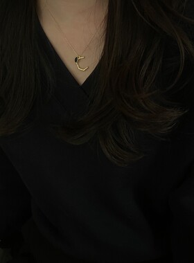 现weloveeva/acc韩国饰品 MONE平替925银字母C黑色玛瑙项链