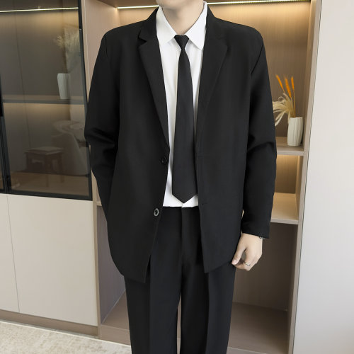 【K38】黑色单排扣宽松西装男士商务休闲痞帅通勤高级感西服外套