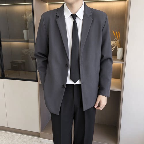 【K38】深灰色单排扣休闲西装男士外套痞帅商务通勤正装小西服男