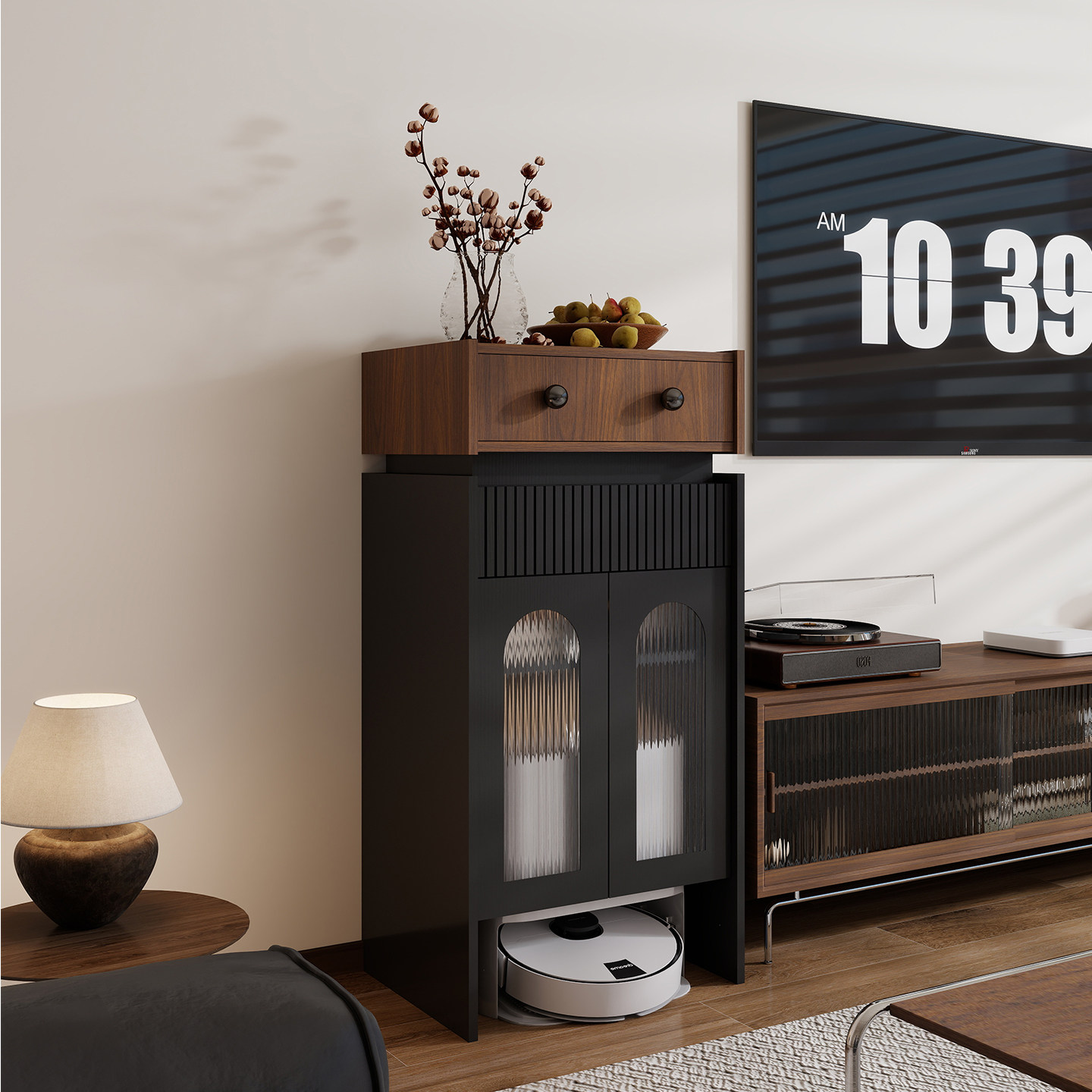 实木家政柜扫地机器人洗地机基站储物柜靠墙一体窄边柜沙发置物柜