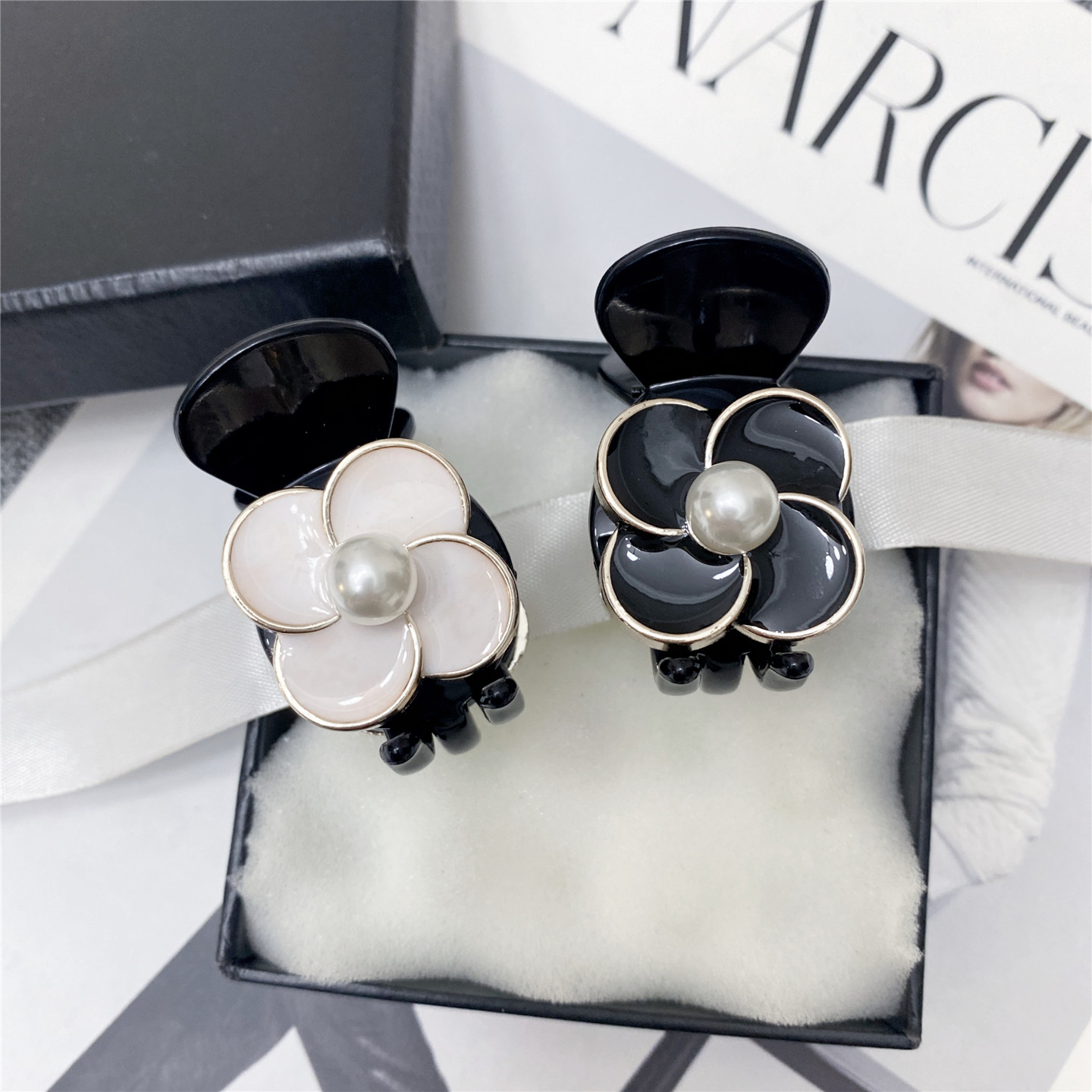 大牌范发夹韩国精致优雅合金花朵高马尾抓夹顶夹发卡子头饰