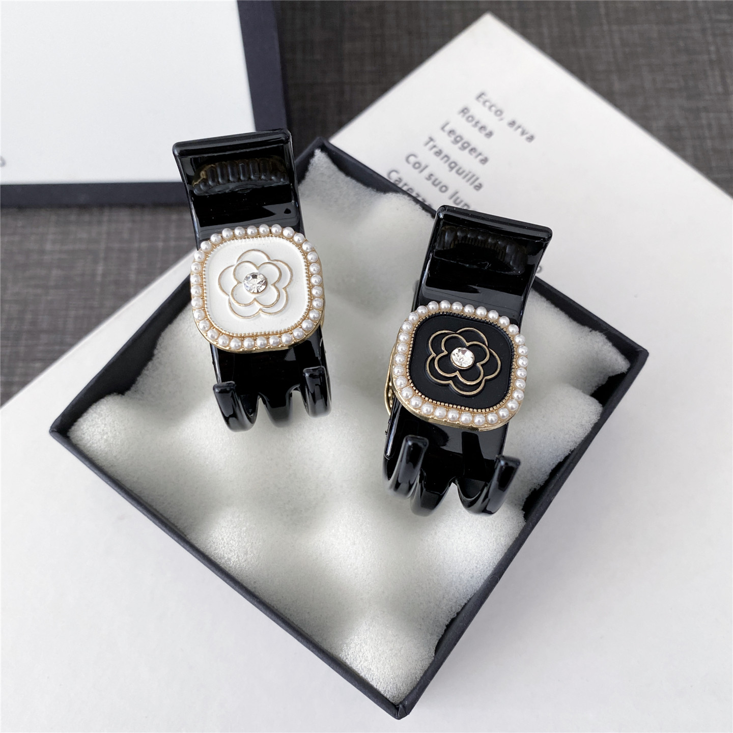 韩国进口高档小香风茶花方形抓夹