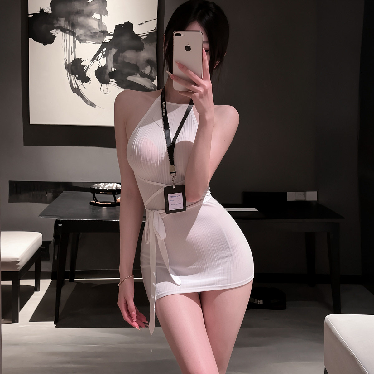 性感睡裙薄款纯欲火辣夜店诱惑挂脖露背包臀裙女情调内衣秘书制服