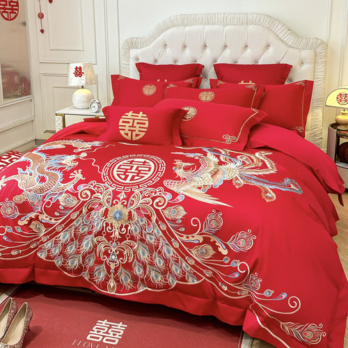 小红书爆款推荐龙凤刺绣结婚床品