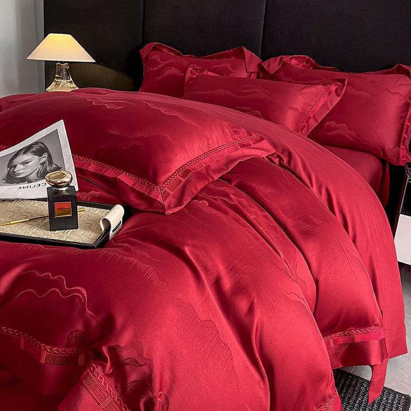 高级感结婚四件套红色被套2026新款婚房喜被纯棉婚庆床上用品婚嫁,床上用品,婚庆床品套件,淘宝优惠券,粉丝福利购,淘宝优惠卷