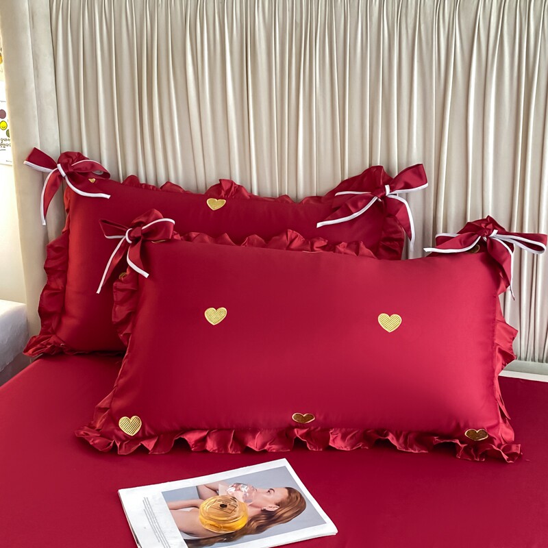 GIRL PRINCESS LOVE EMBROIDERY WEDDING FOUR-PIECE BIG RED BED SHEET QUILT COVER ALL COTTON PURE COTTON WEDDING BEDDING