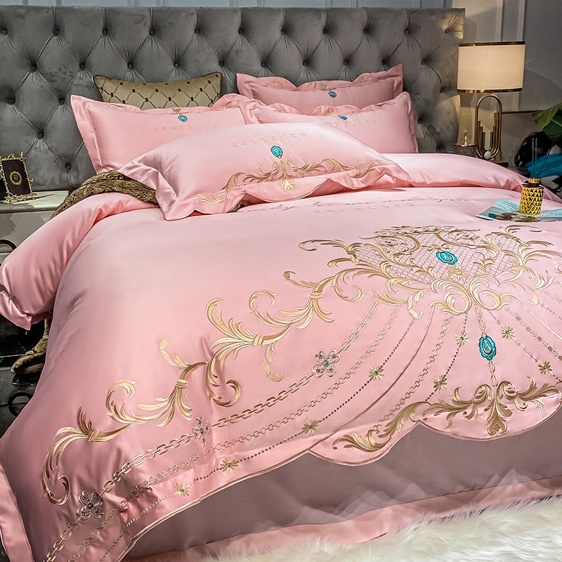 欧式全棉婚庆四件套高档奢华刺绣被套大红色床单纯棉结婚床上用品