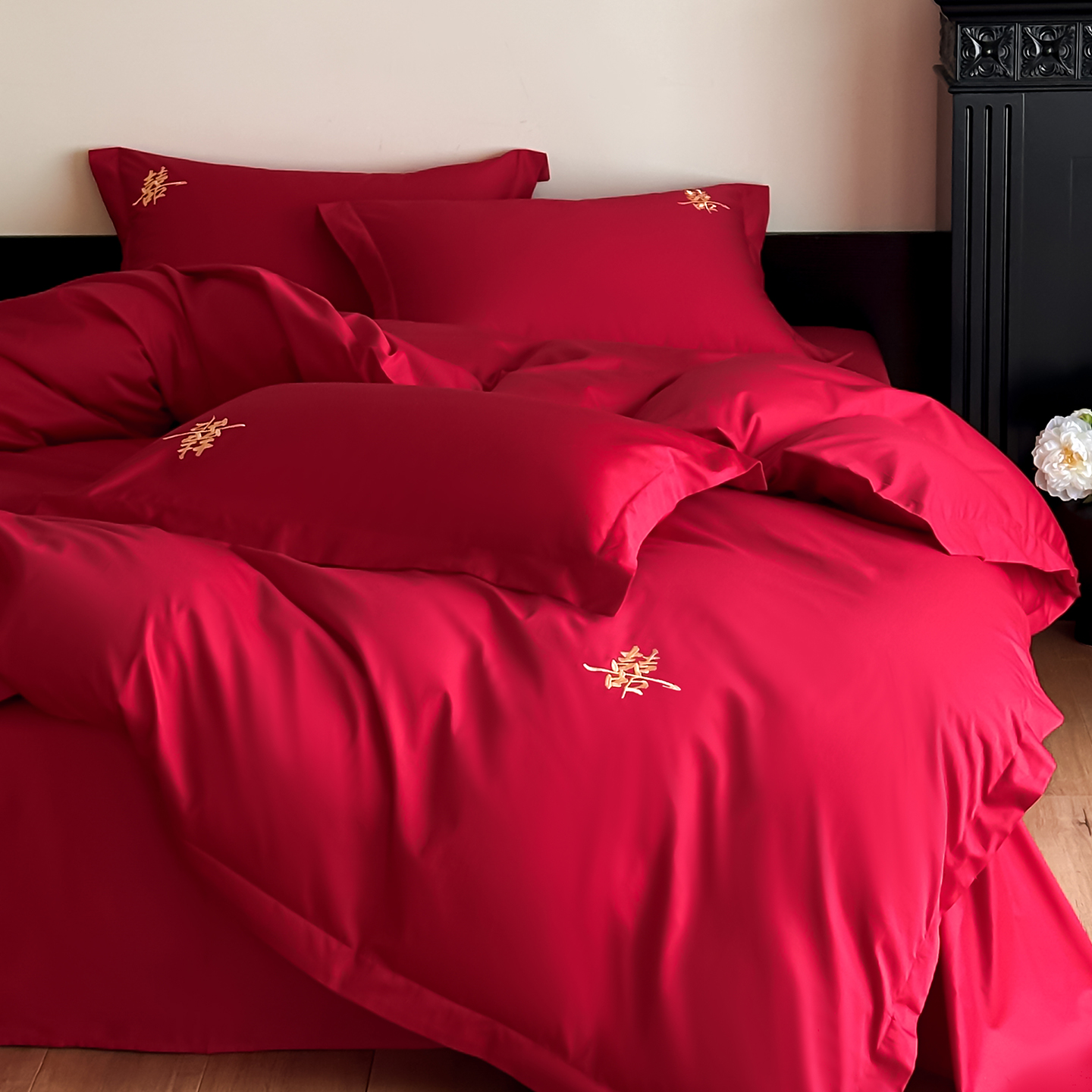 高档简约婚庆四件套2025新款红色结婚床单被套新婚陪嫁婚床上用品