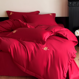 高档简约婚庆四件套2025新款 红色结婚床单被套新婚陪嫁婚床上用品