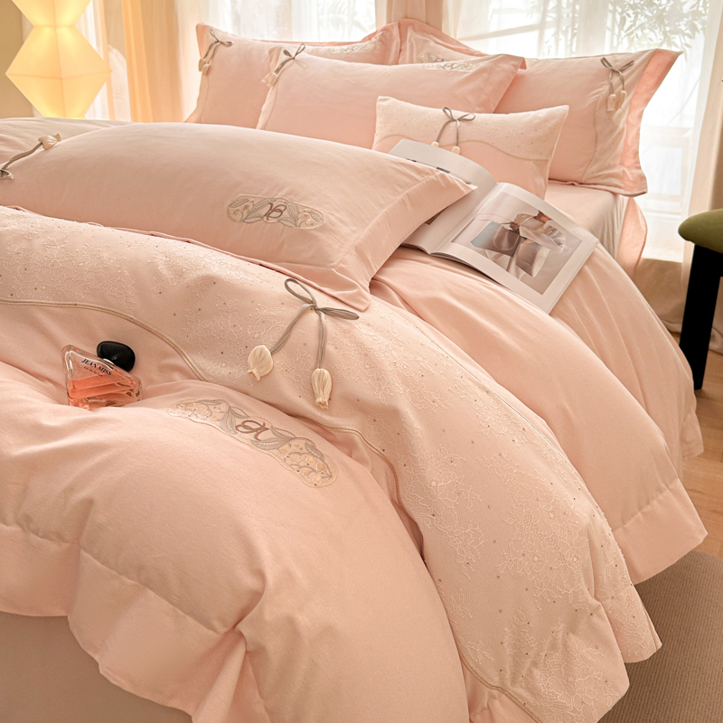 公主风秋冬全棉加厚磨毛四件套