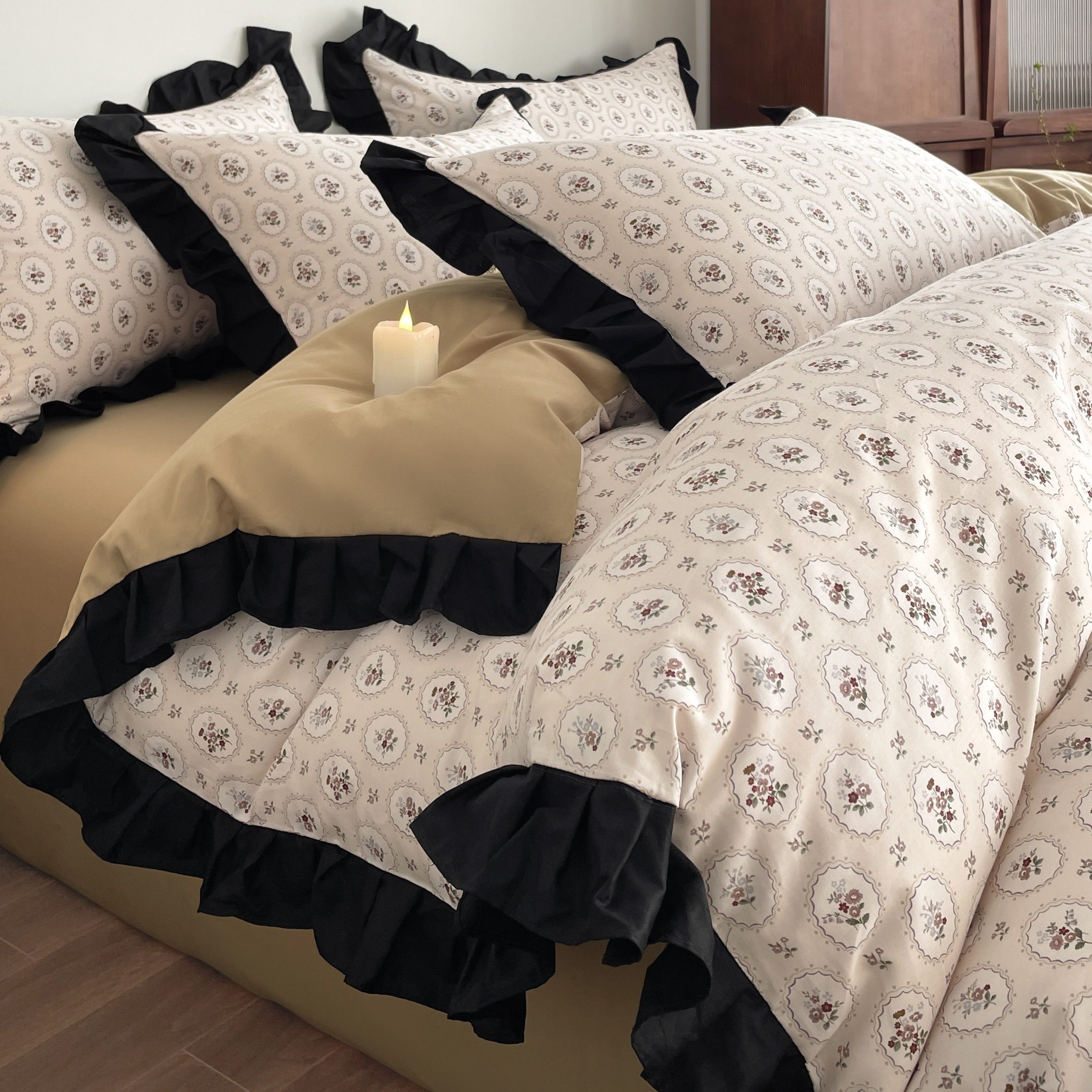 法式轻奢风纯棉四件套少女花边被套全棉裸睡床单四季通用床上用品,床上用品,床品套件/四件套/多件套,淘宝优惠券,粉丝福利购,淘宝优惠卷