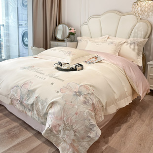 高级感A类主卧室四件套纯棉全棉床单被套床笠款轻奢裸睡床上用品4
