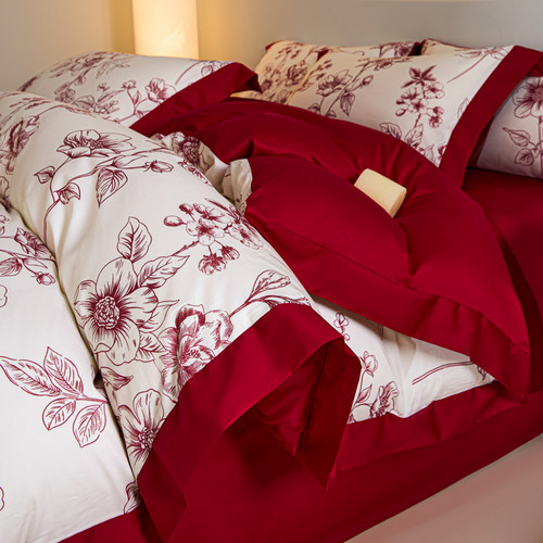 不掉色不起球中式红色婚庆四件套