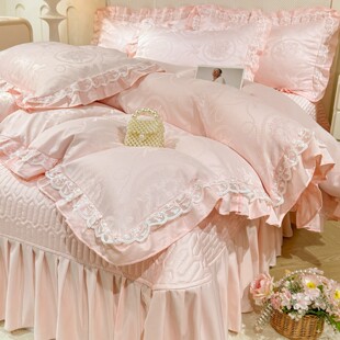 公主风A类夏季真丝四件套凉感蕾丝花边被套冰丝床盖床笠床上用品4