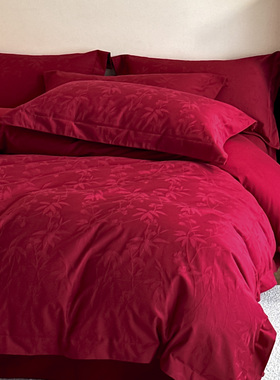 高档全棉磨毛结婚四件套红色婚庆喜被套纯棉新婚陪嫁床上用品婚房