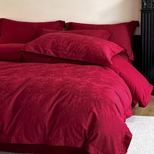 高档全棉磨毛结婚四件套红色婚庆喜被套纯棉新婚陪嫁床上用品婚房