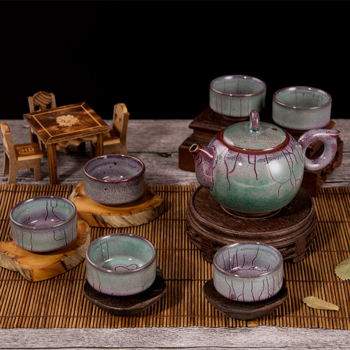 禹州神垕高档钧瓷茶壶套装功夫茶具家用手工陶瓷茶杯泡茶壶礼盒装