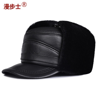 真皮雷锋帽秋冬季加厚老人帽男保暖东北中老年人老头皮帽子棉帽