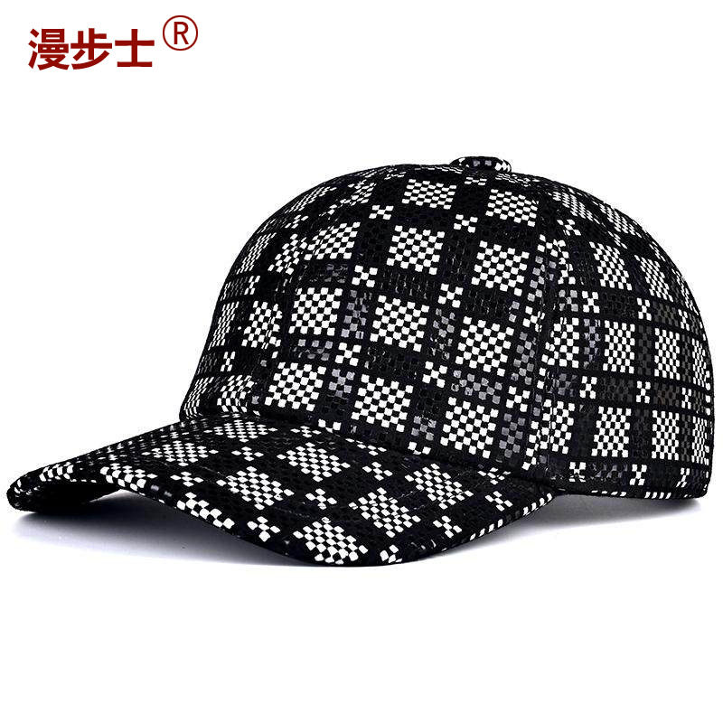 展曼格子羊皮棒球帽春夏韩版