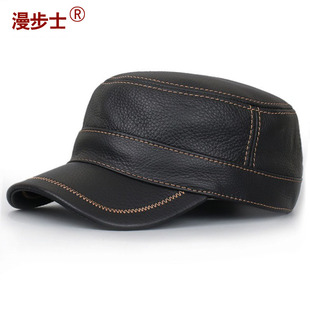 平顶帽男单层牛皮帽子男冬季真皮休闲简约韩版机车青年保暖男帽