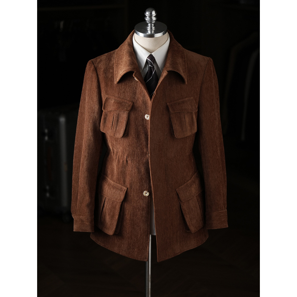 雪尼尔平纹意式猎装夹克绅士外套