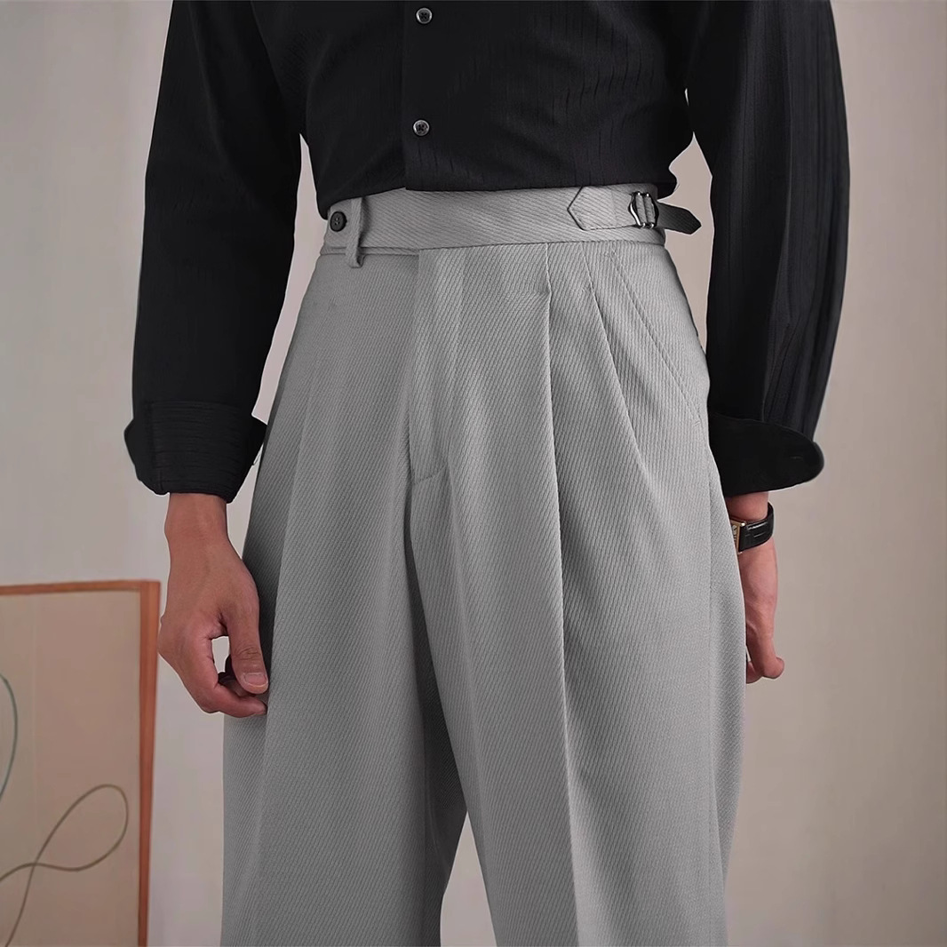 春意式那不勒斯西裤男士双斜纹直筒宽松休闲裤高腰挺阔耐磨不起球