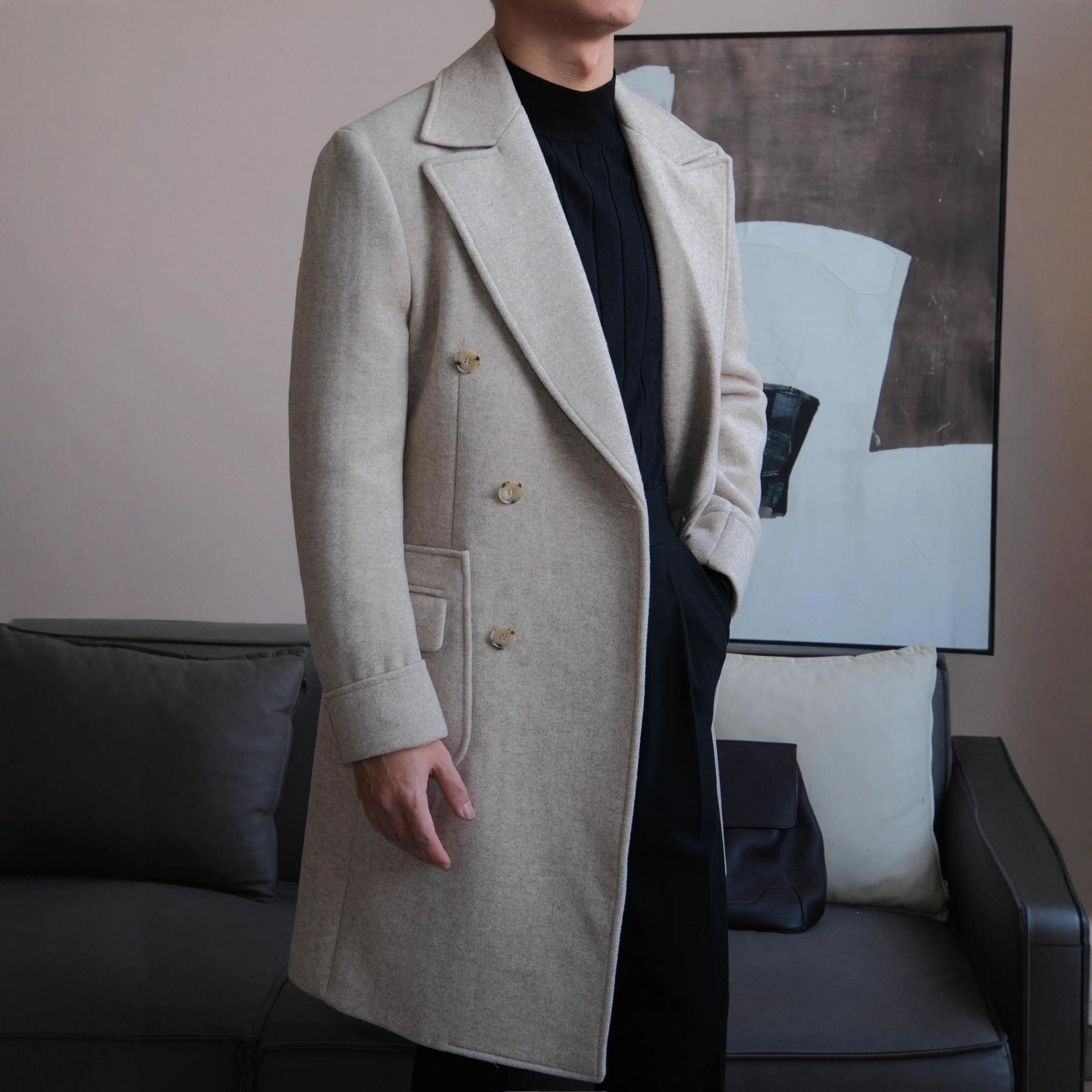 【双面呢66.5%羊毛混纺】阿尔斯特领毛呢大衣男双排扣厚款外套冬,男装,毛呢大衣,淘宝优惠券,粉丝福利购,淘宝优惠卷