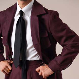 秋冬款意式鱼骨纹理猎装夹克男绅士复古高级感免烫男士西装领外套